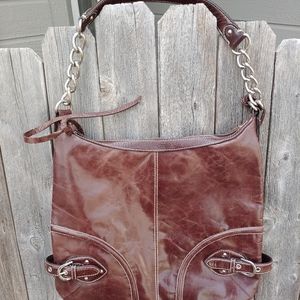 Franco Sarto large brown leather side buckles